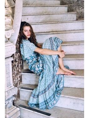 Arnhem Bohemian Teal Floral Wrap Maxi Dress